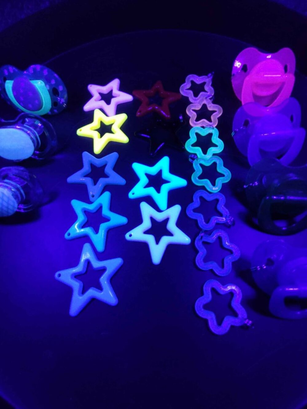 glow Star Earrings Pacifiers charms rainbow colors Kidcore kandi kids kit